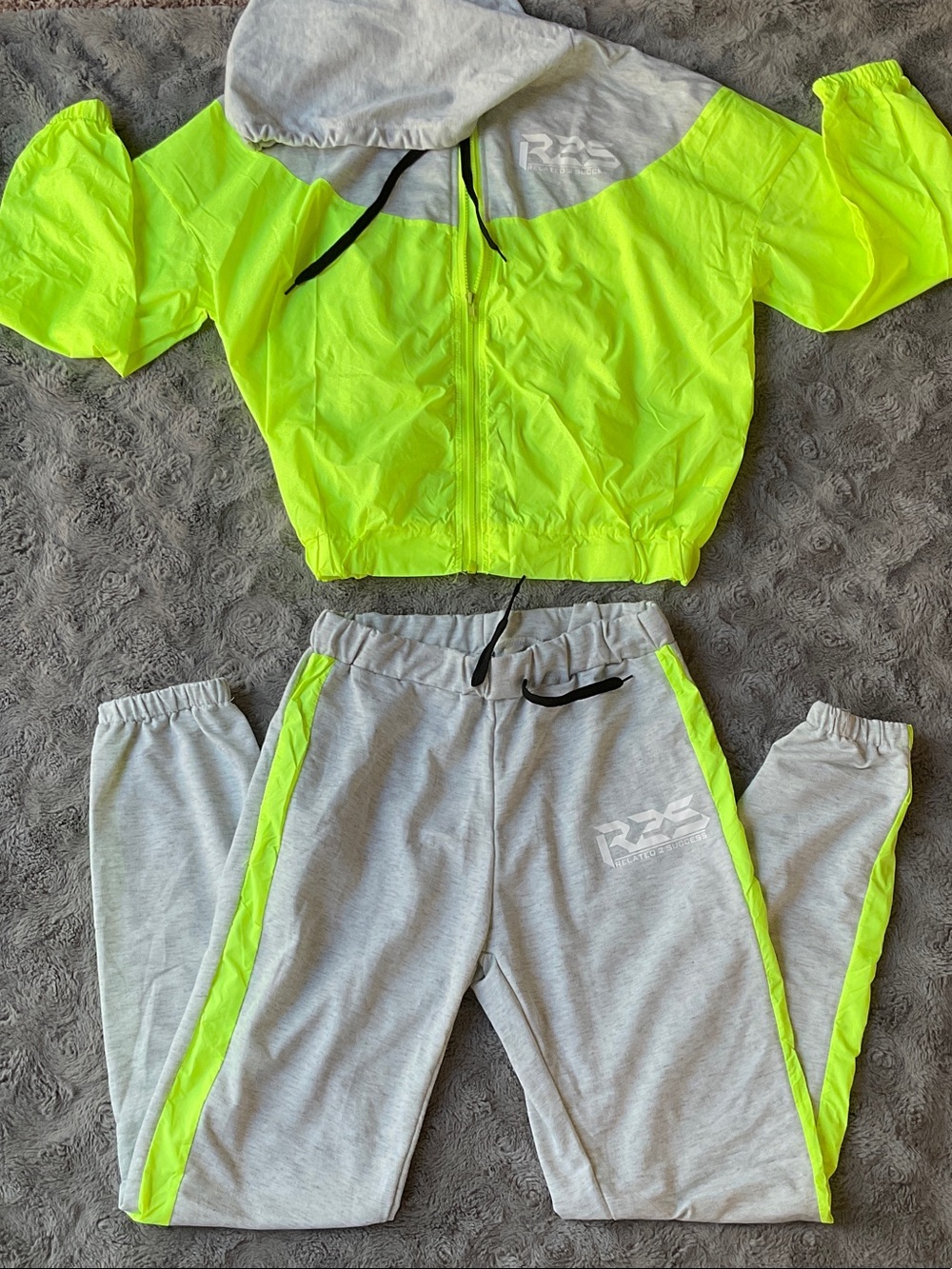 R2 Neon Yellow and Light Gray Track Jogger Set